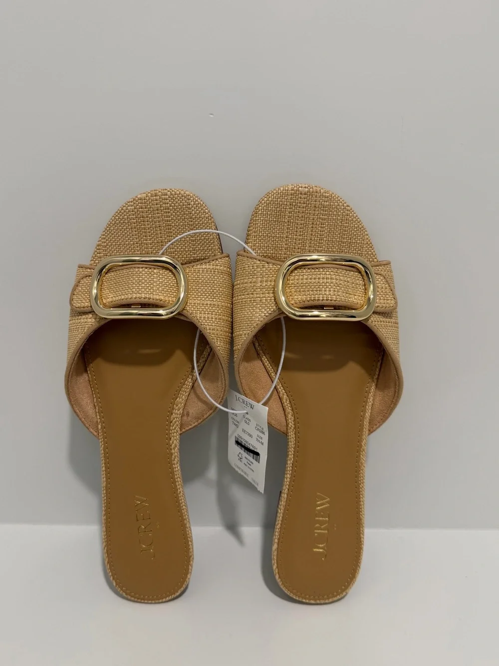 NEW J. Crew Factory Woven gold Buckle Slides toasted brown straw CR286 size 7.5